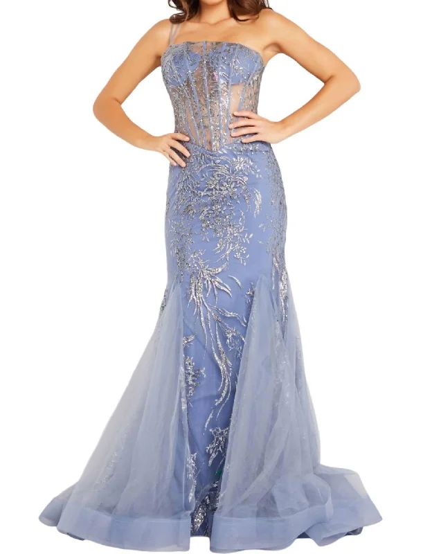 Super Deal Illusion Corset Bodice Embellished Dress In Cloud
