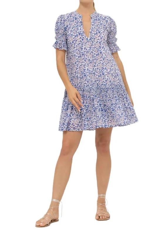 One-DAY Sale Smocked Drop Mini Dress In Portland Blue