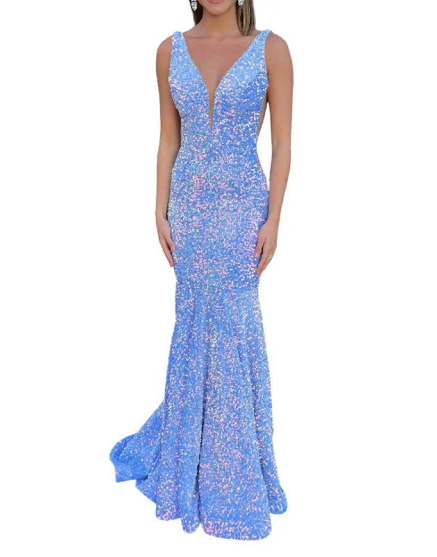 Weekend Flash Sale Velvet Sequins Backless Prom Dress In Aqua