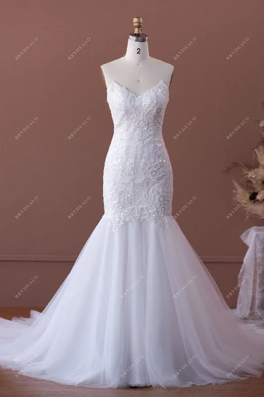 Exclusive Offers Sequin Lace Strapless V-cut Mermaid Wedding Dress