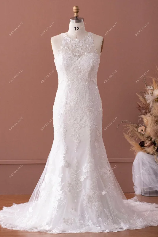 Early Bird Discount Illusion Halter Neck Sequin Lace Mermaid Wedding Dress