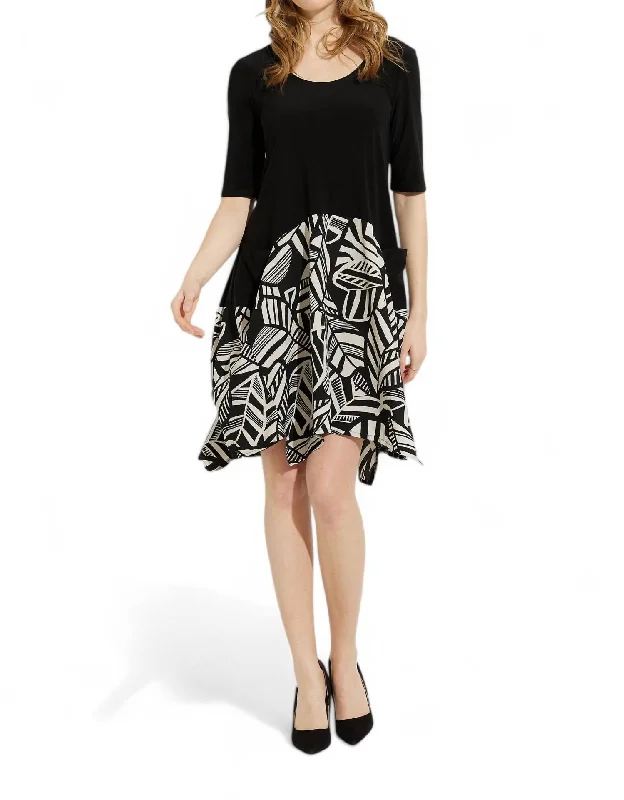 Last Chance 3/4 Sleeve Dress In Black/moonstone