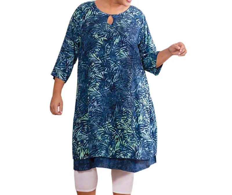 Weekend Deal Sireli Batik Long Sleeve Dress - Plus Size In Tribal Cyan