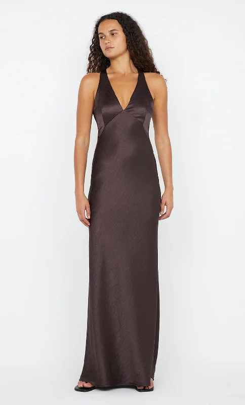 Price Slash THE DREAMER V NECK DRESS - DARK CHOCOLATE