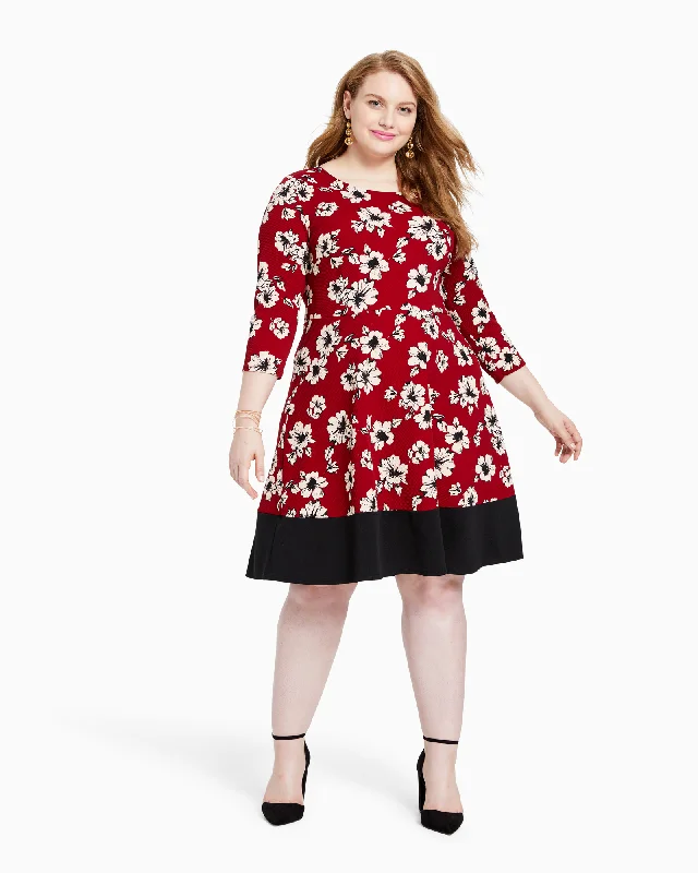 Early Access Plum Fit & Flare Color-Blocked Dress | Burgundy / Black