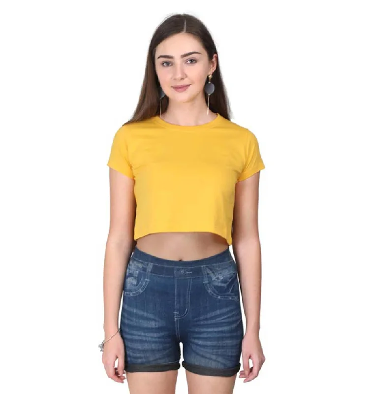 Overstock Sale Plain Yellow Crop Top for Women