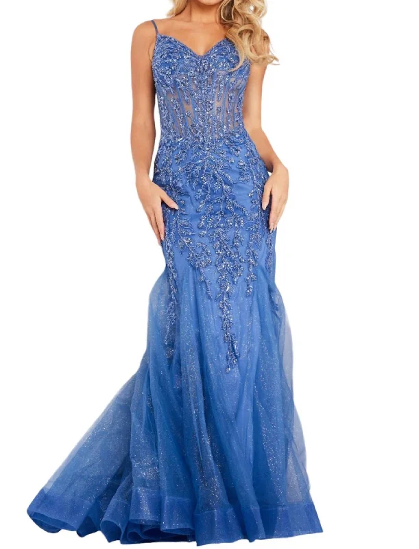 Deal Zone Mermaid Embellished Dress In Cloud Blue