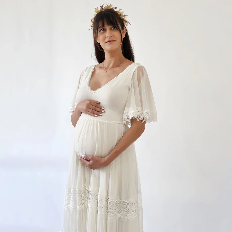 Today’s Deal Maternity Romantic Chiffon Wedding dress, Vintage Butterfly Sleeves #7022