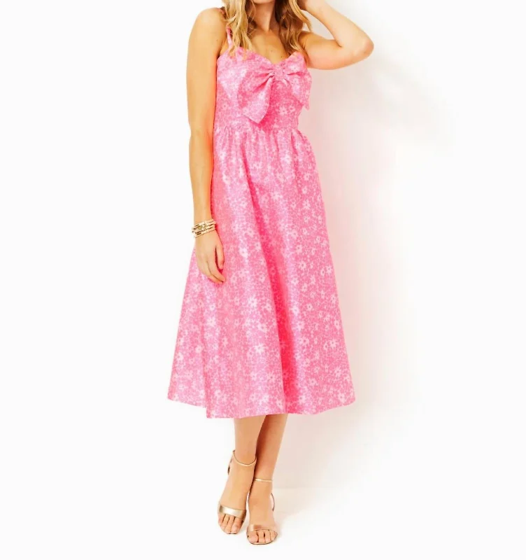 Big Discounts Ellara Jacquard Midi Bow Dress In Roxie Pink Baby Blues Jacquard