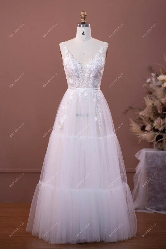 Weekend Special Illusion Lace Tulle Beach Wedding Dress