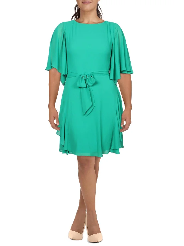 Amazing Deals Womens Ruffled Knee Fit & Flare Dress