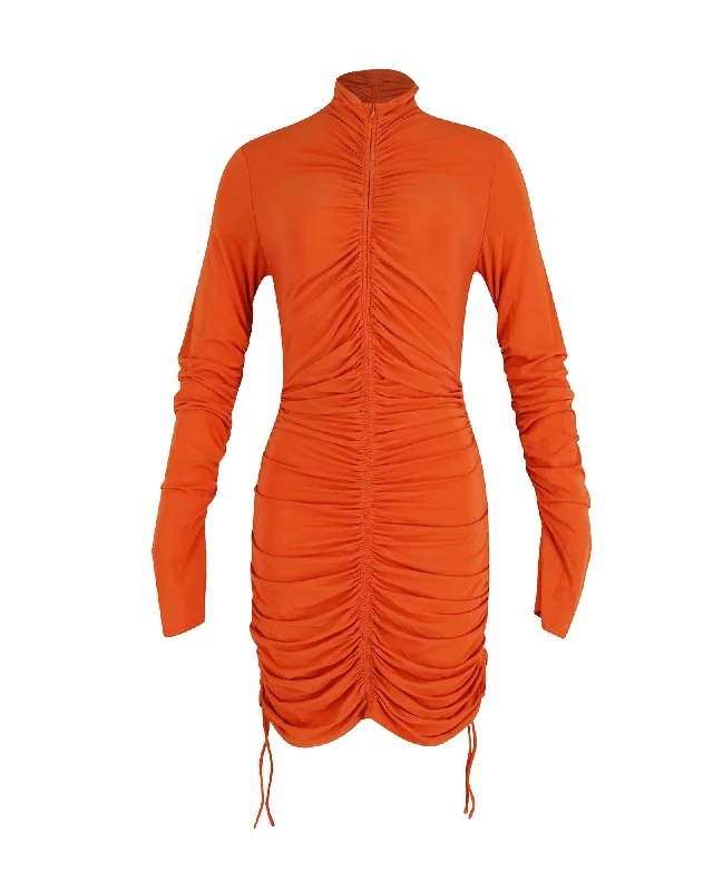 Limited Availability A.L.C Nolan Ruched Dress in Orange Viscose