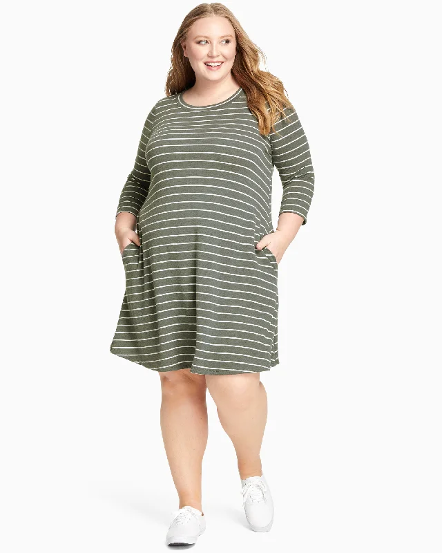 Major Savings Vita Three-Quarter Sleeve Tee Dress | Olive Green / White