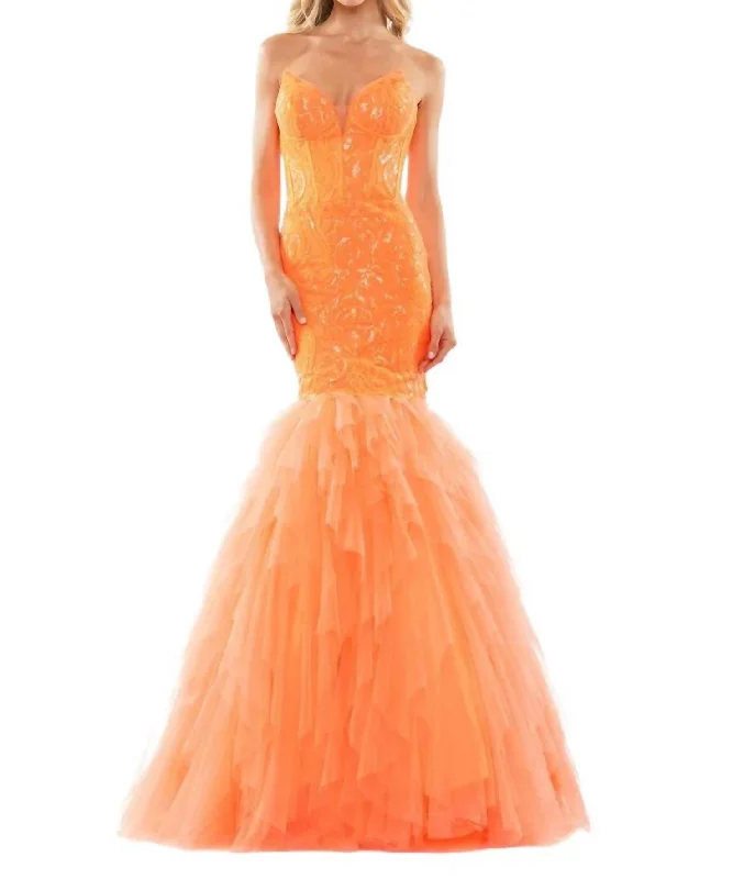 Now or Never Sequin Bustier Prom Gown In Orange