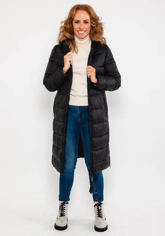 Final Markdown Green Goose High Shine Quilted Long Coat, Black