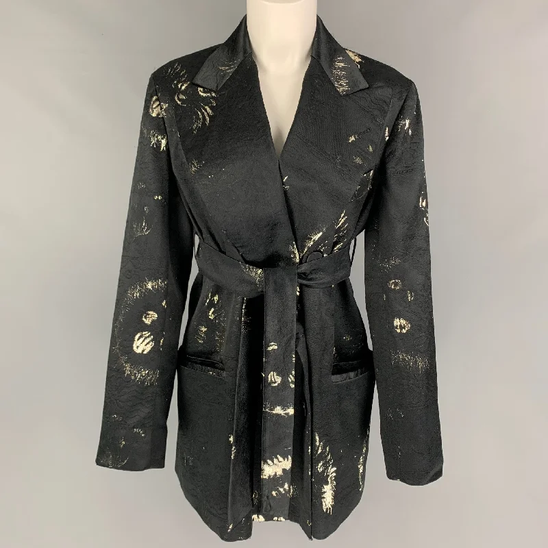 Huge Discounts DRIES VAN NOTEN Size S Black Silver Gold Jacquard Jacket Blazer