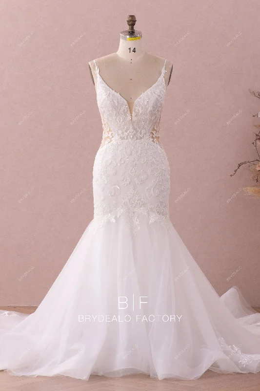 Early Bird Discount Shimmery Plunging Open Back Lace Mermaid Wedding Dress