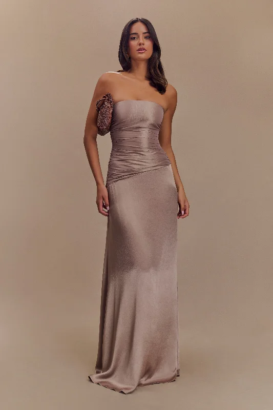 Friends and Family Sale Serena Strapless Taffeta Maxi Dress - Bronze Taupe