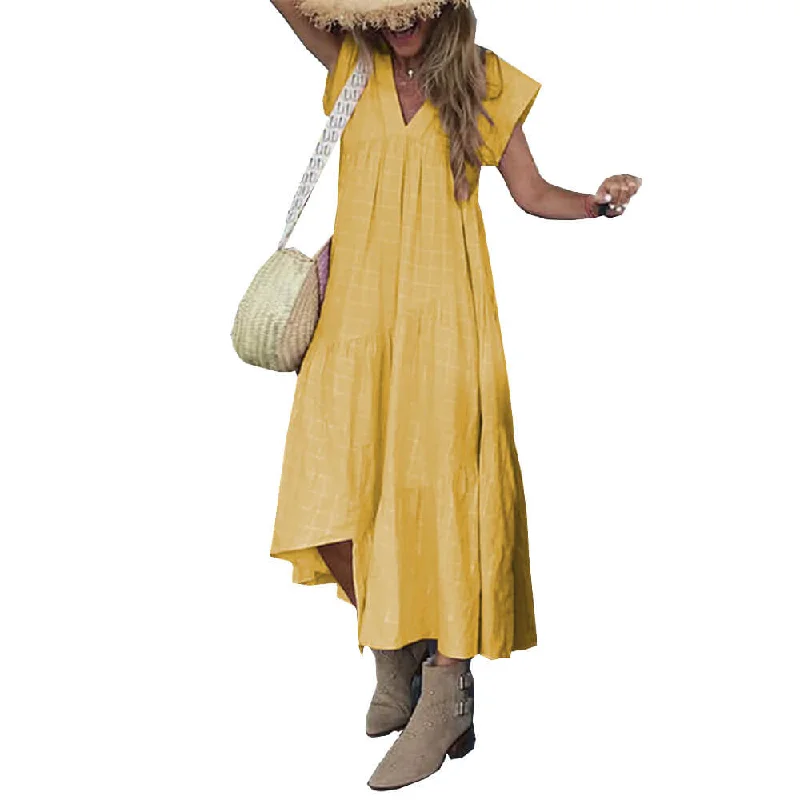 Epic Deals Loose Short Sleeve Plaid Dress