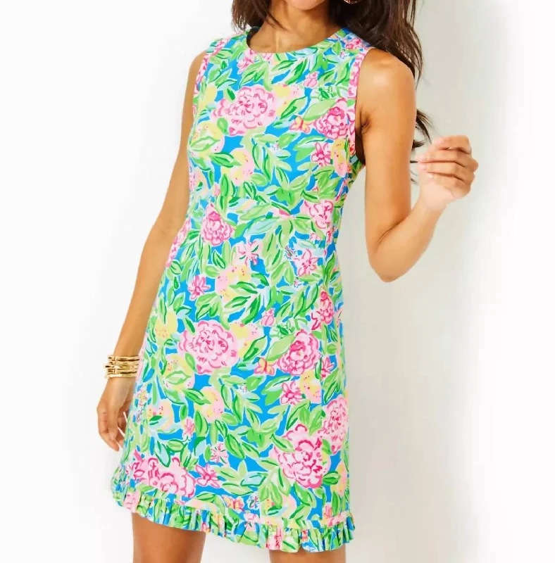 Deal Mania Poppy Stretch Cotton Shift Dress In Multi Grove Garden
