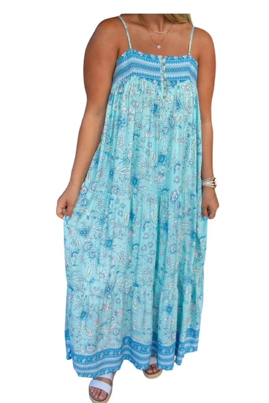 Get It Before It’s Gone Blooming Perfection Maxi Dress In Aqua Blue