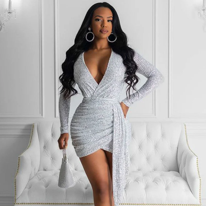 Daily Deals V Neck Drape Ruched Dress