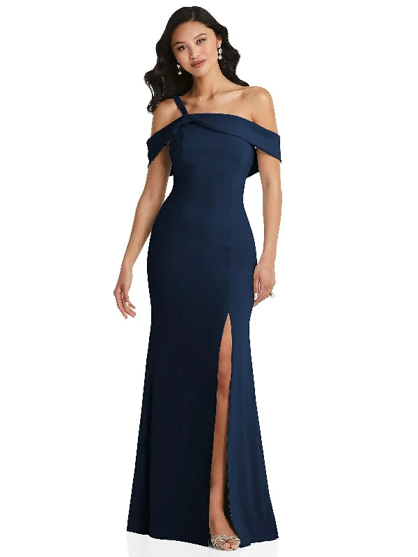 Exclusive Savings One-Shoulder Draped Cuff Maxi Dress with Front Slit