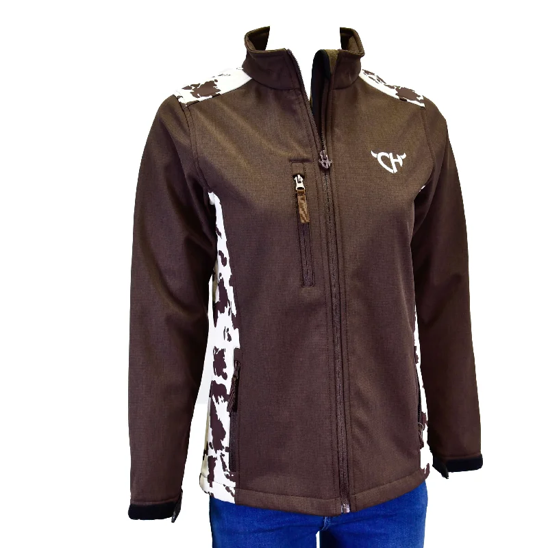 Quick Sale Women's Cowboy Hardware Cow Print Accent Poly Shell Jacket