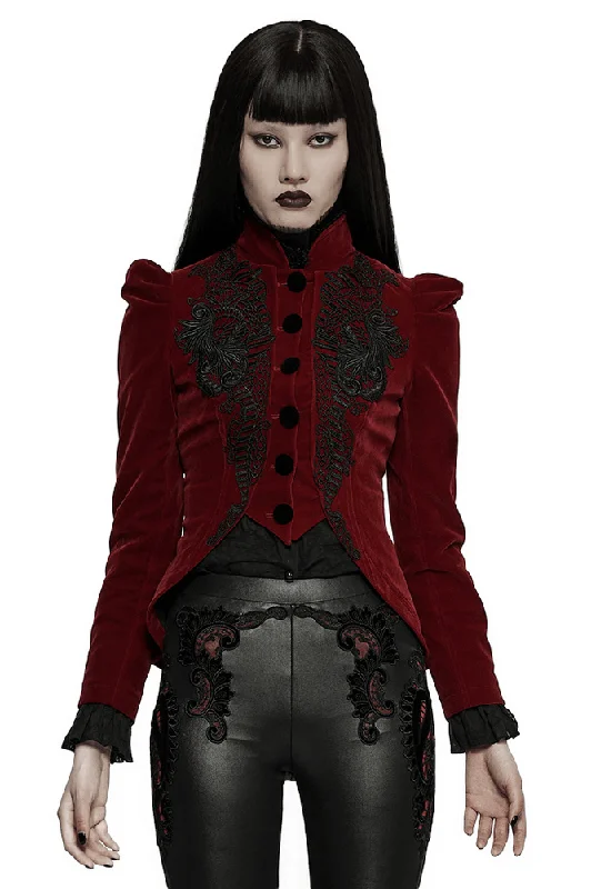 Unbeatable Prices Elegant Wine Red Gothic Lace Trim Velvet Goth Jacket