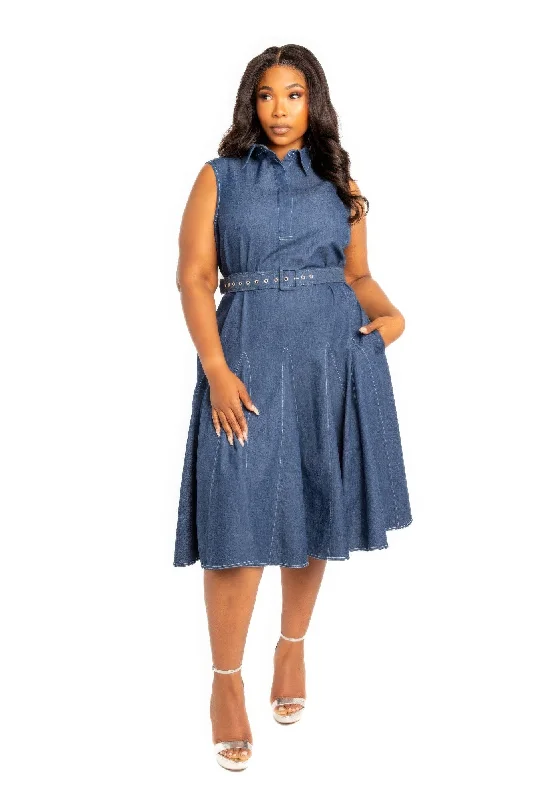 Buy Now Contrast stitch washed denim shirt dress with belt