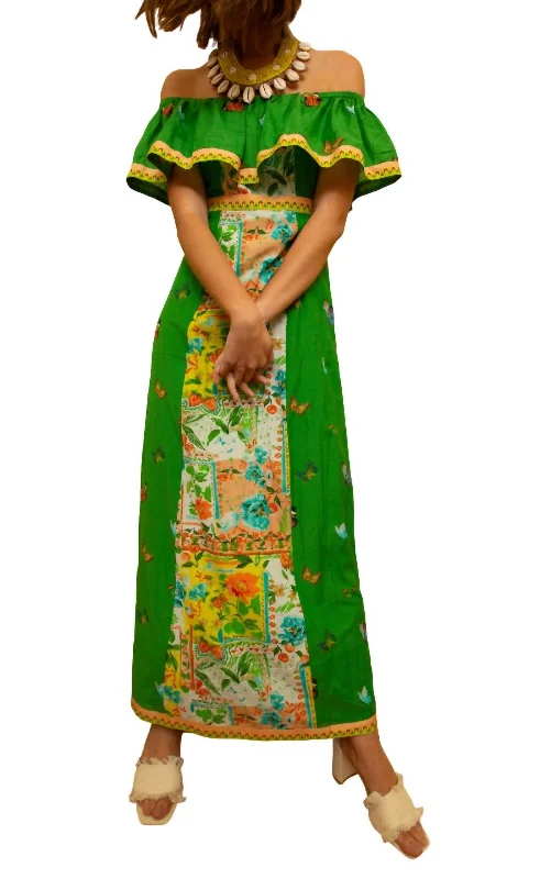 Price Reduction Spencer Maxi Dress In Green Butterfly