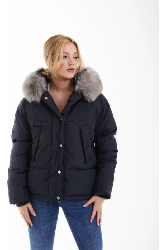 Referral Discount Double Second Charcoal Grey Oversized Dip Back Puffer
