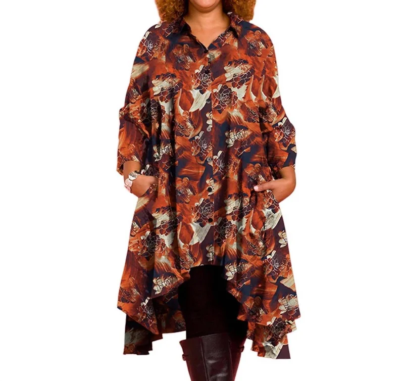 Today’s Deal 3/4 Sleeve Birdie Plus Size Tunic Dress With Pockets In Burnt Orange Brush