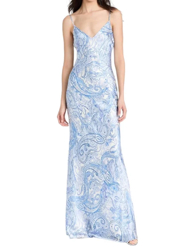 Don't Wait Serita Dress In Ivory/blue Paisley
