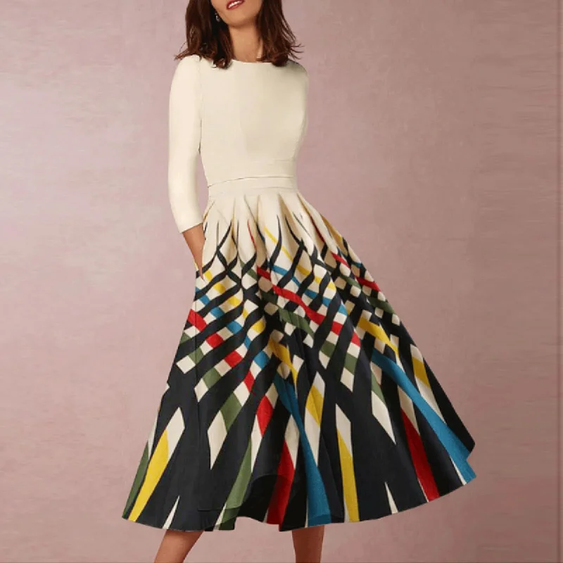 Savings Galore Elegant Print Long Sleeve Empire Waist Midi Dress