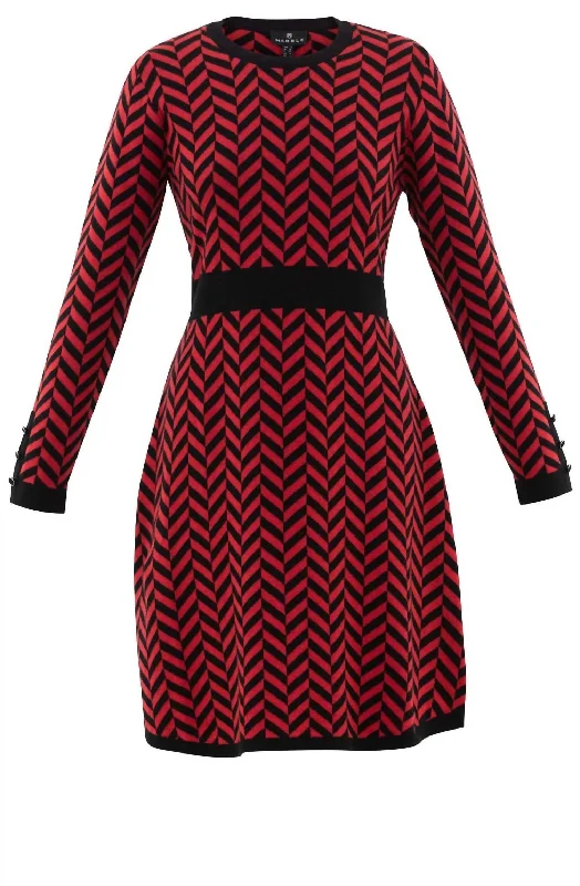 Early Access 2-Tone Chevron Sweater Dress In Red/black