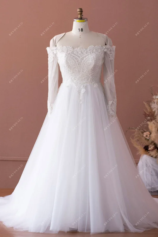 Major Savings Plus Size Illusion Sleeved Beaded Lace Tulle Wedding Dress