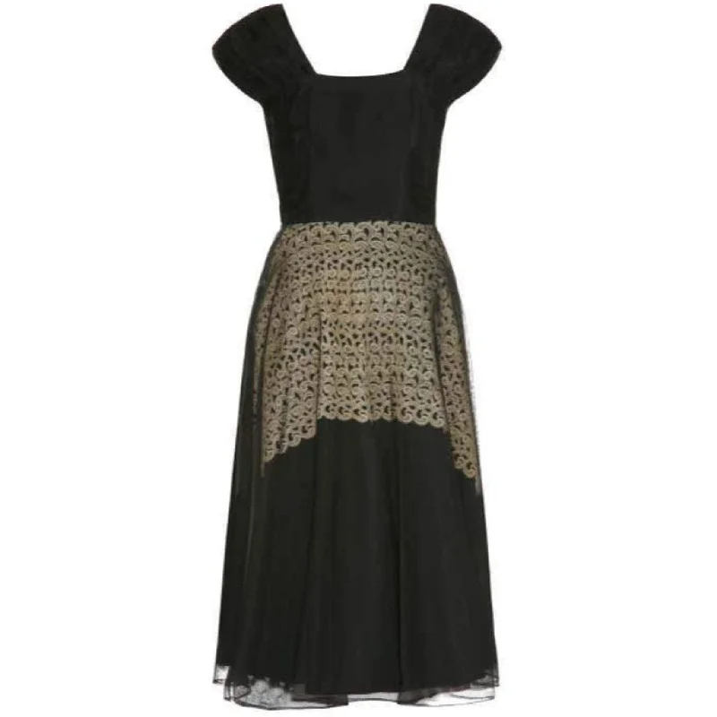 Bargain Bin 1940’s Monica Black Dress With Cream Guipure Lace Underlay