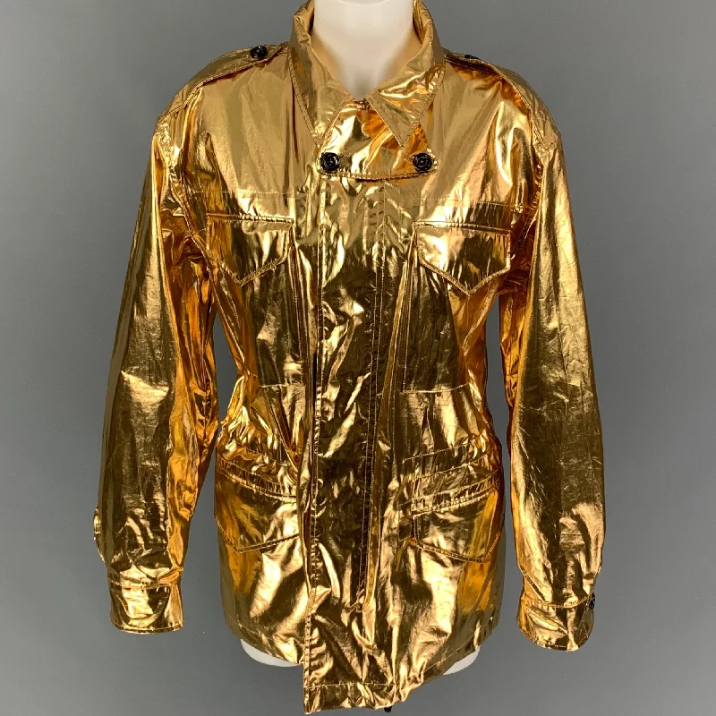Clearance Sale RALPH LAUREN Collection Size M Gold Cotton Metallic Zip & Snaps Jacket