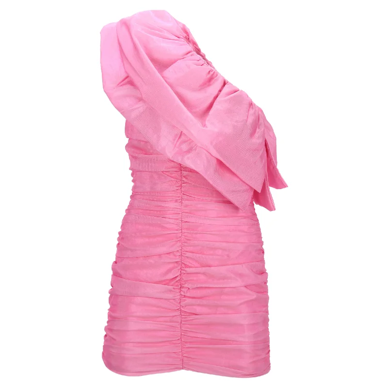 Seasonal Sale Rotate Birger Christensen One-Shoulder Ruffled Mini Dress in Pink Acetate