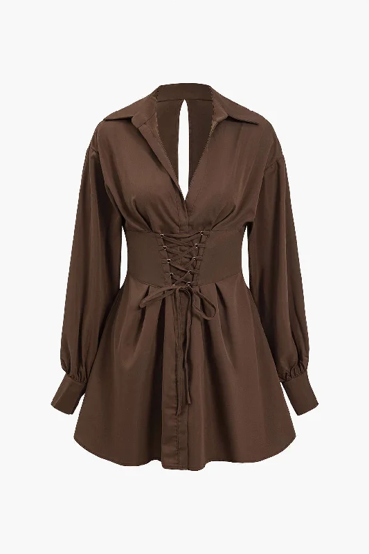 Can't Miss Cut Out Lace Up Long Sleeve Mini Dress