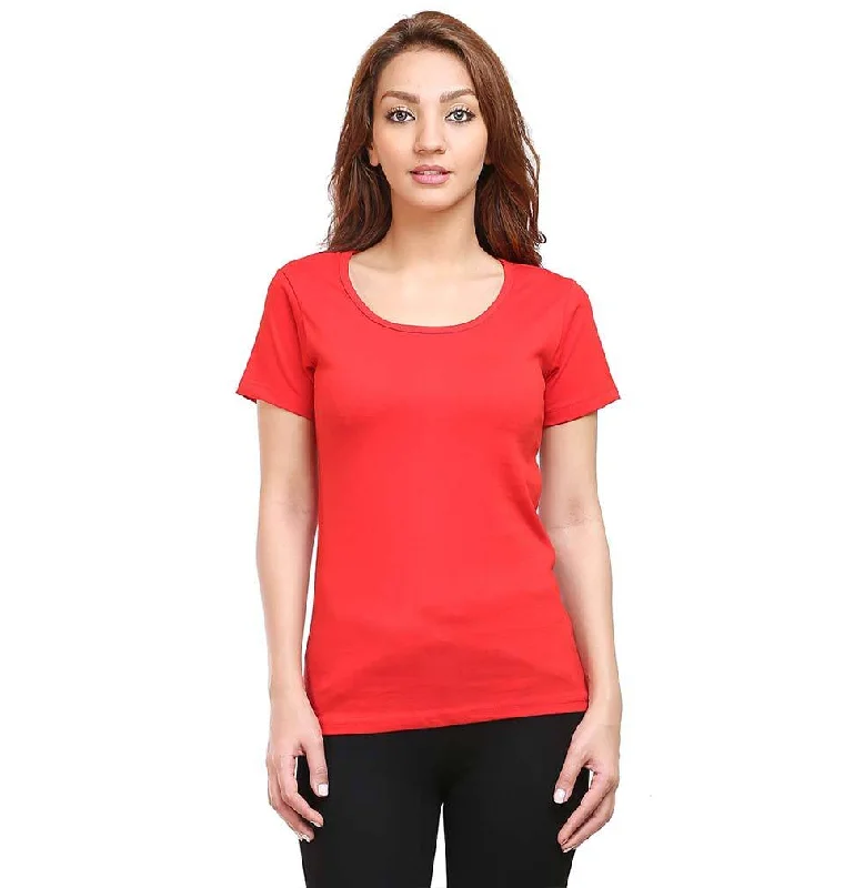Anniversary Sale Plain Red Half Sleeves T-Shirt for Women