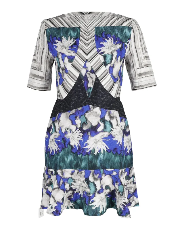 Last Chance Peter Pilotto Printed Fluted Mini Dress in Multicolor Silk
