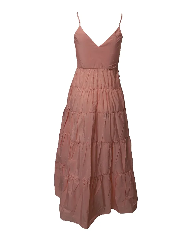 Extra Discounts Maje Tiered Strappy Sleeveless Maxi Dress in Peach Taffeta Polyester Extra Discounts Maje Tiered Strappy Sleeveless Maxi Dress in Peach Taffeta Polyester