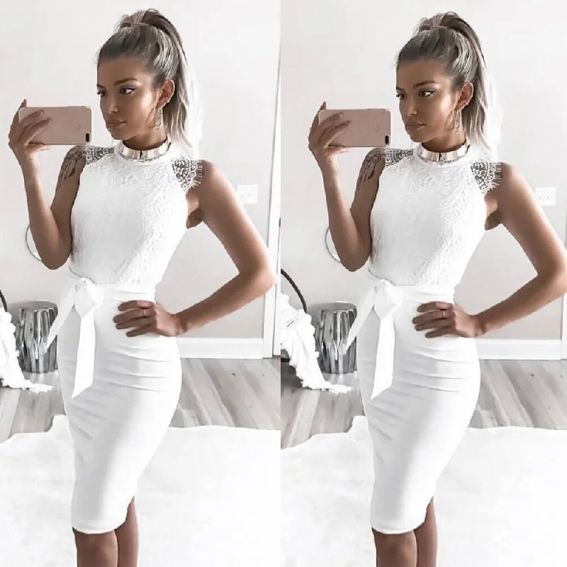 Low Prices White Bodycon Lace Patchwork Empire Waist  Dress