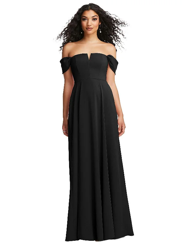 Reduced Prices Off-the-Shoulder Pleated Cap Sleeve A-line Maxi Dress