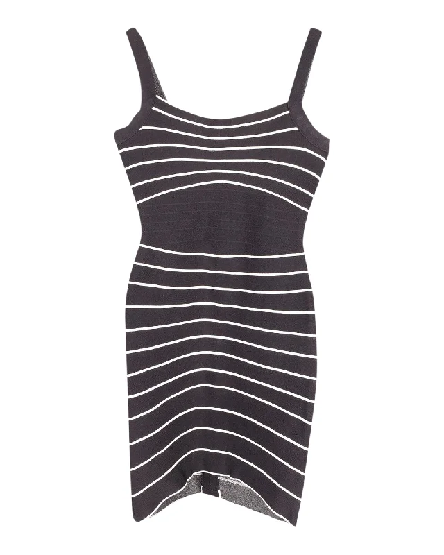 Big Savings Herve Leger Striped Mini Dress in Black Print Rayon