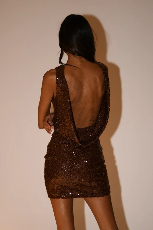 Special Discount Anastasia Sequin Mini Dress - Chocolate