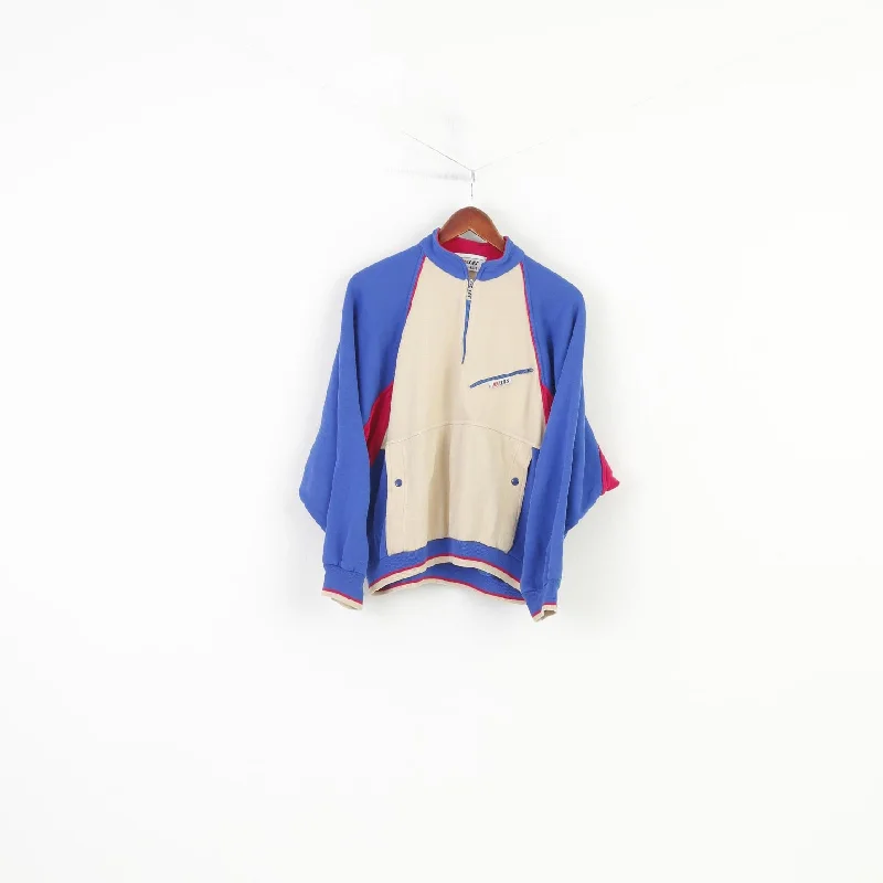 Online Only SAS Women M Sweatshirt  Zip Neck Beige Cotton Italy Sportswear Collar Oversize Vintage Top