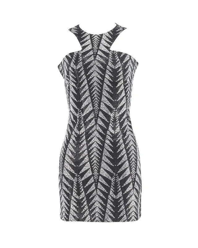 Markdowns Balmain Sparkly Halter Mini Dress in Black Print Cotton